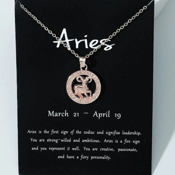Aries Zodiac Rose Gold Necklace - Picture 1 of 3
